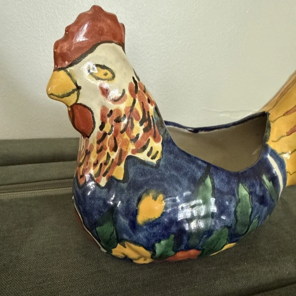 Terracotta Pottery Chicken Planter Mexican Folk Art Signed Mexico Amora - Picture 2 of 9